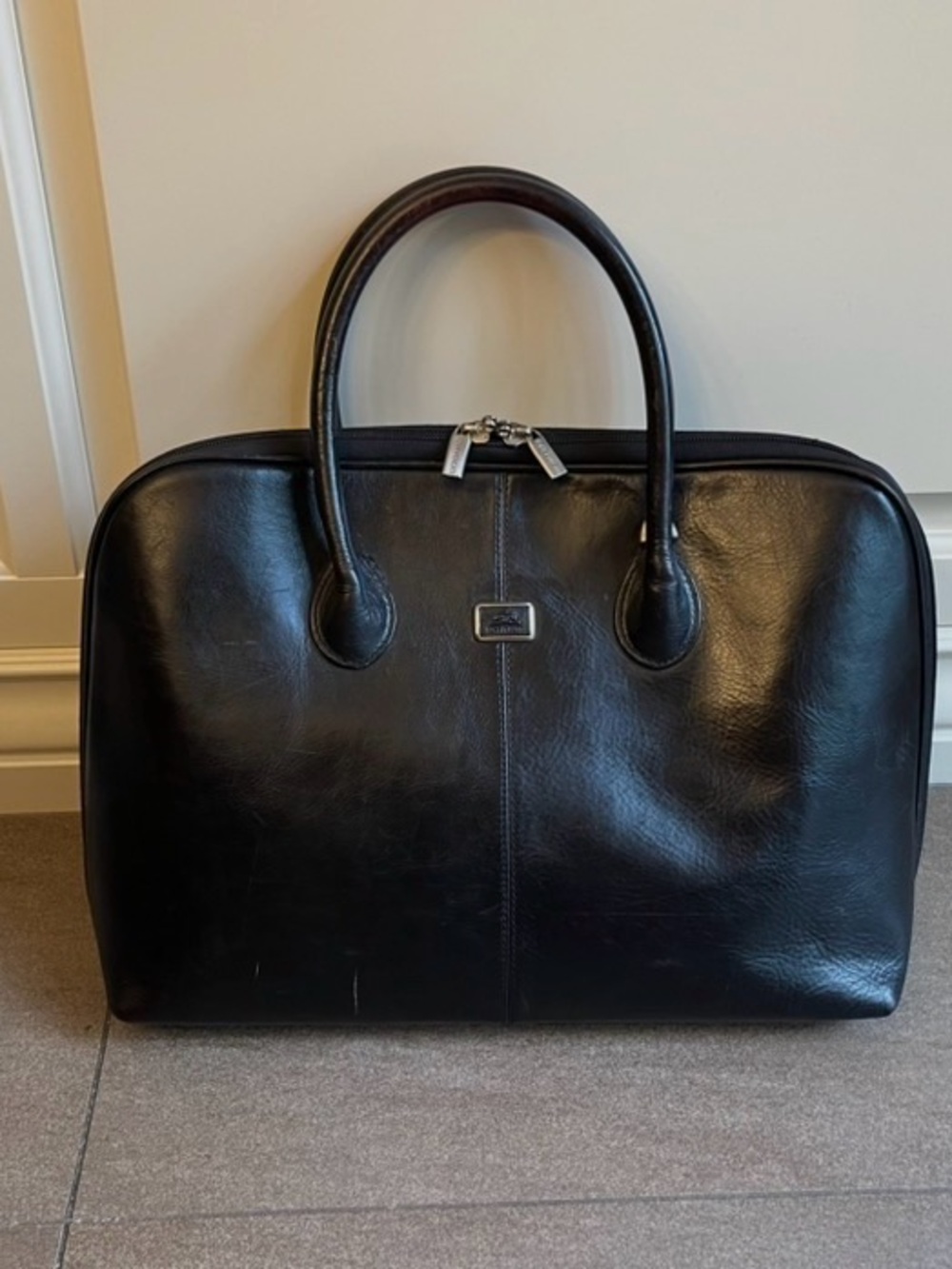 Black Leather Laptop Tote - Classic Professional Carry